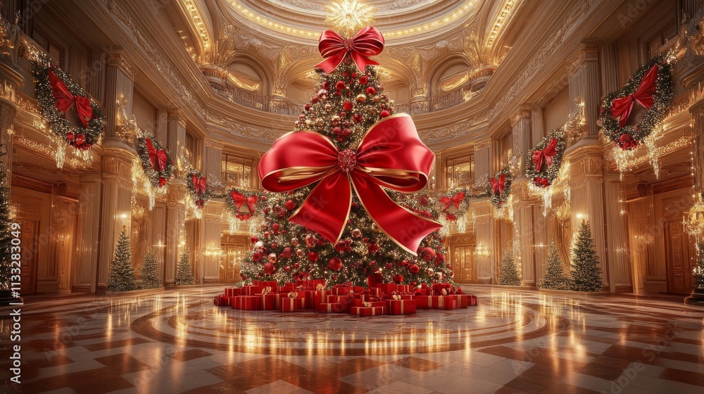 Obraz premium Grand Christmas Tree in a Luxurious Palace Hall