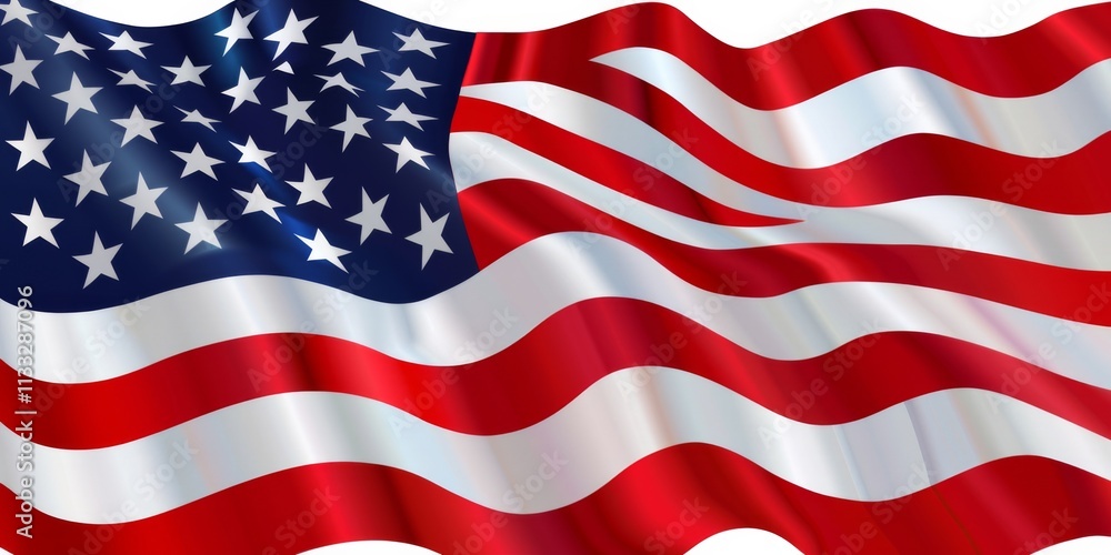 Fototapeta premium A vibrant design features the waving flag of the USA showcasing its stars and stripes in a realistic pattern. This abstract representation symbolizes freedom and unity.