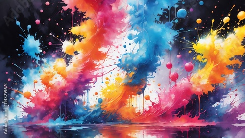 Energetic Abstract Design with Colorful Paint Effects