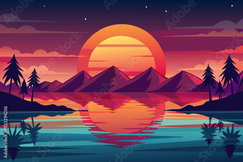 Sunset Reflection vector illustration
