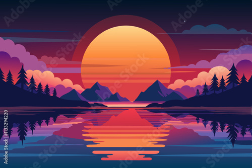 Sunset Reflection vector illustration