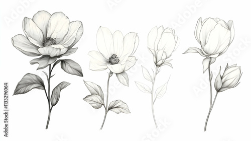 flowers drawingon isolated on a white background photo