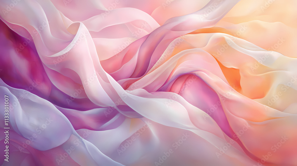 Obraz premium Ethereal fabric swirl soft pink gossamer material flowing in graceful curves against a matching background delicate and dreamy textile art. Gossamer. Illustration
