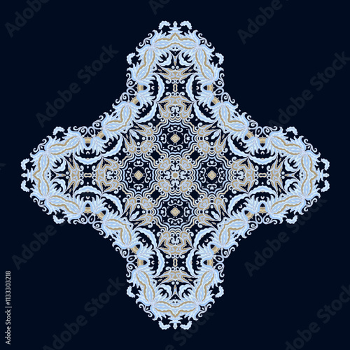 Laced coloring decorative  cross vignette - rosette on dark background