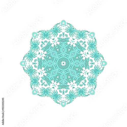 Laced  emerald green decorative rosette - mandala on white background