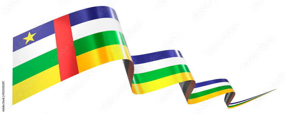 Obraz premium Central African Republic flag - wavy ribbon isolated on white background - 3D illustration