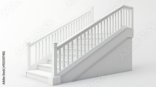 14. A side view of a white staircase with a simple handrail, creating a clean and structured look on a white background photo