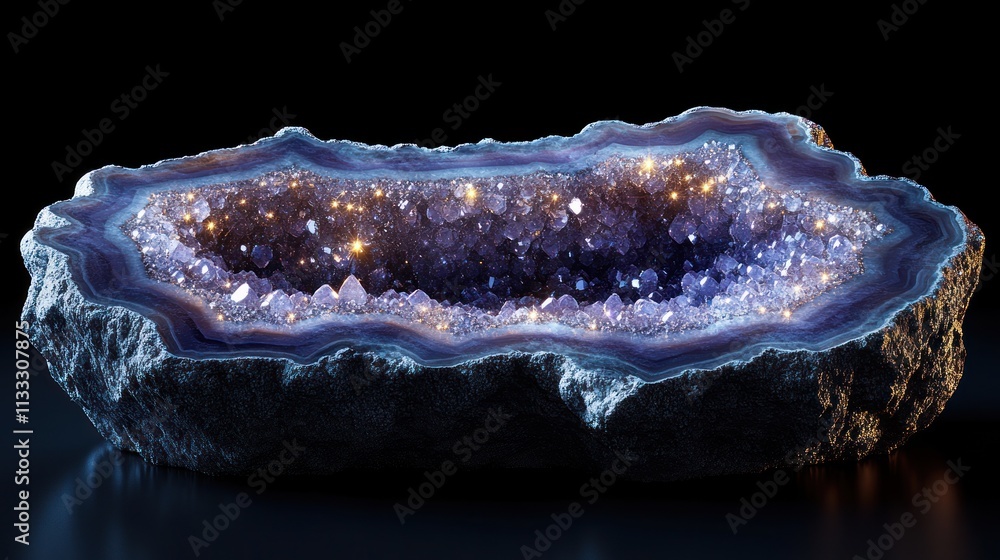 Obraz premium Geode slice with glowing crystals.