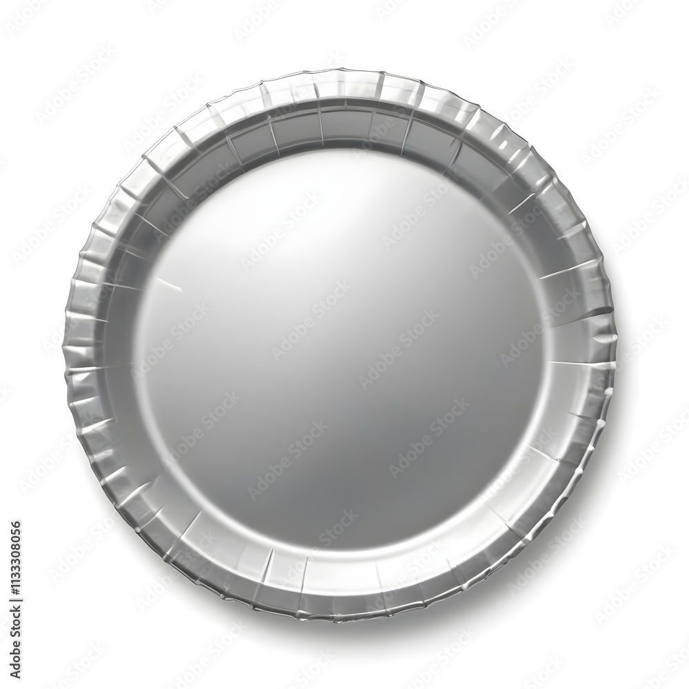 A silver metallic paper plate with a dotted pattern around the edge A silver metallic paper plate with a dotted pattern around the edge