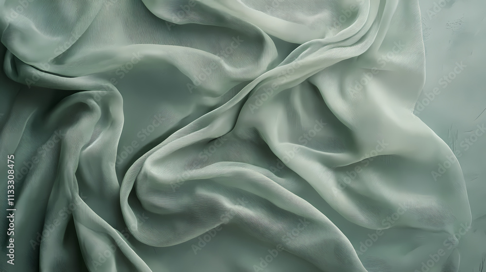 Fototapeta premium Elegant wall texture with pastel green gossamer fabric overlay. Gossamer. Illustration
