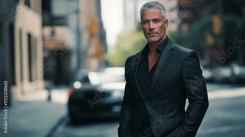 Wallpaper Mural Man wearing a black suit and a black jacket with a crocodile print Torontodigital.ca