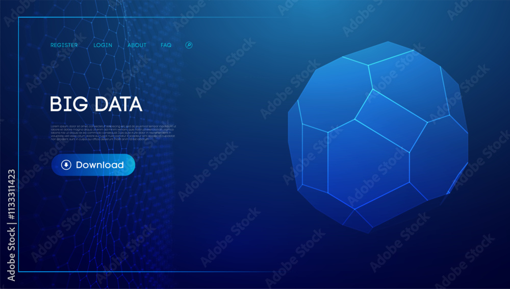 Fototapeta premium Technology sphere 3d. Blue big data background. Wireframe mesh protect globe.