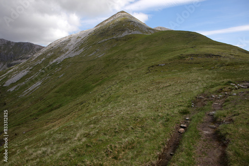 Ascent path to Binnein Mor and Na Gruagaichean -  View towards Glen Nevis and water of Nevis valley - Mamores - Highlands - Scotland - UK photo