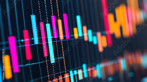 Colorful stock market chart showing financial growth and trends.
