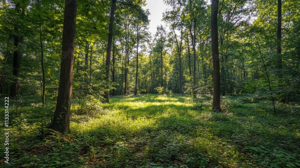 Fototapeta premium Protected forest area with lush, dense trees