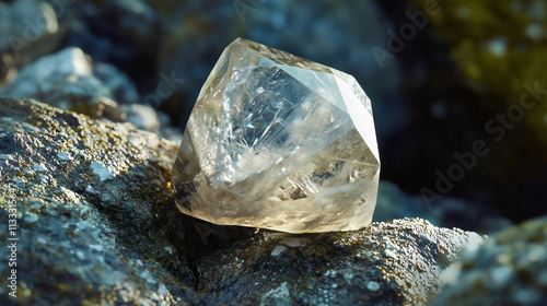 A diamond from the mine, with a beautiful clarity like transparent glass, a very valuable material from which various items are made.