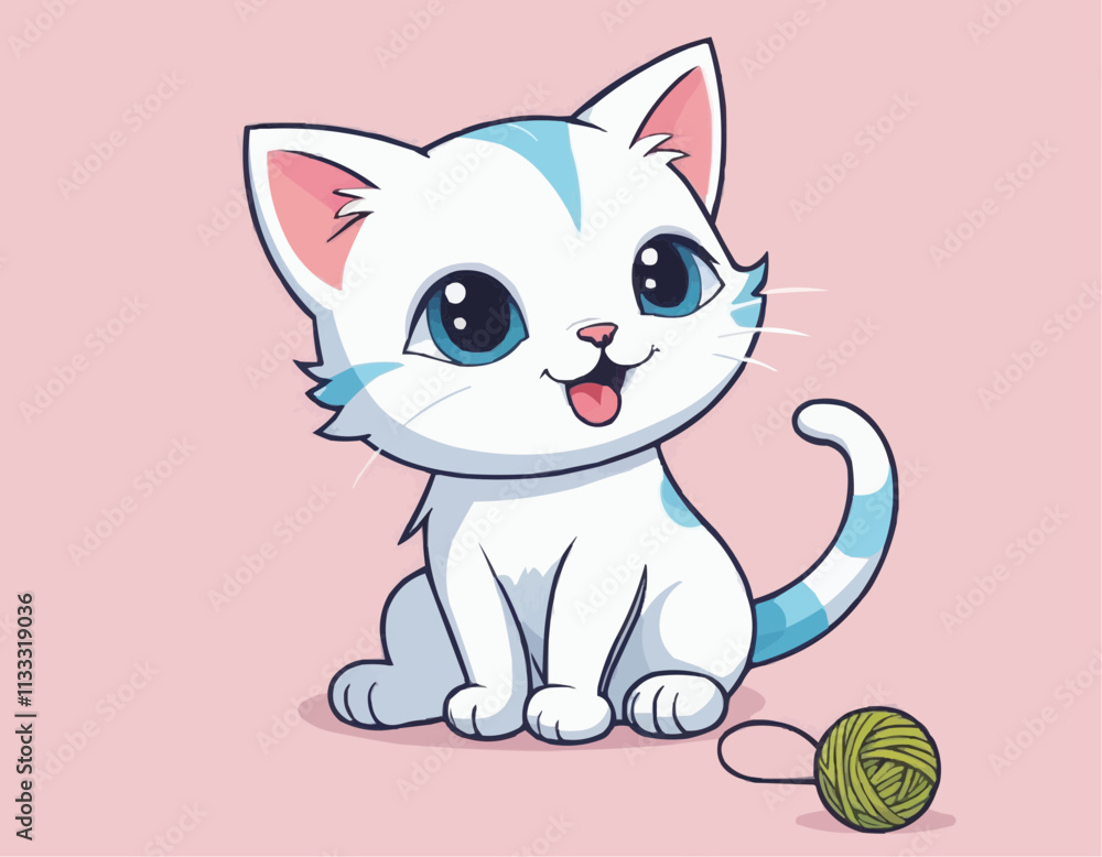 Obraz premium Curious Cartoon Kitten with Playful Expressions and Adorable Poses