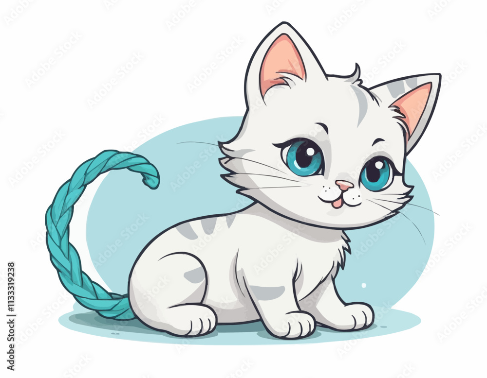 Obraz premium Curious Cartoon Kitten with Playful Expressions and Adorable Poses
