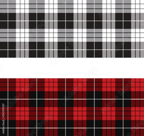 Seamless plaid textile design pattern - grayscale and colour
