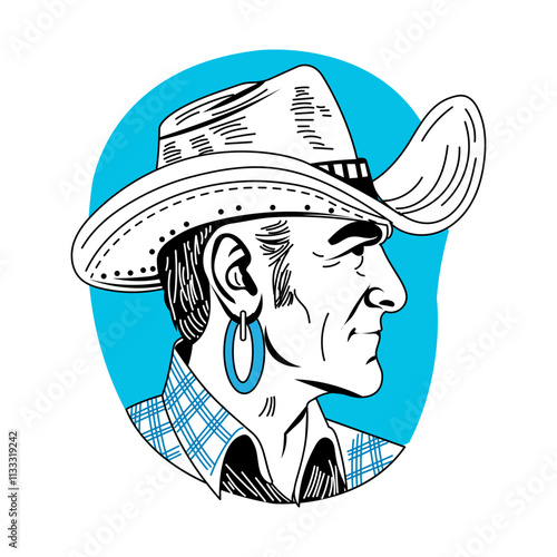 A sketchy illustration of cowboy earring