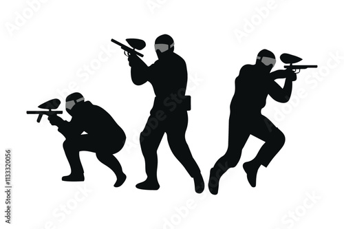 Action-Packed Silhouette of Paintball Players