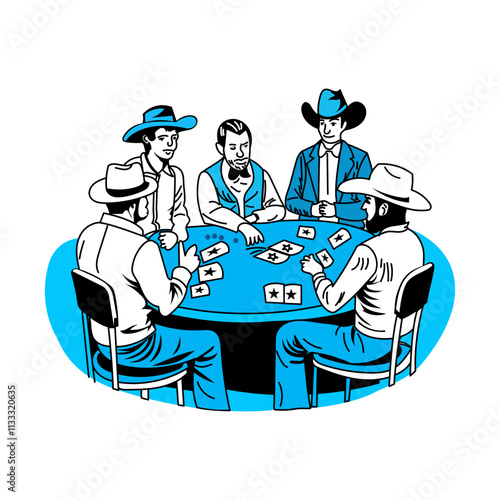 Cowboy poker illustration in vintage style