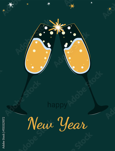 Happy New Year. Clinking glasses to celebrate the new year. 