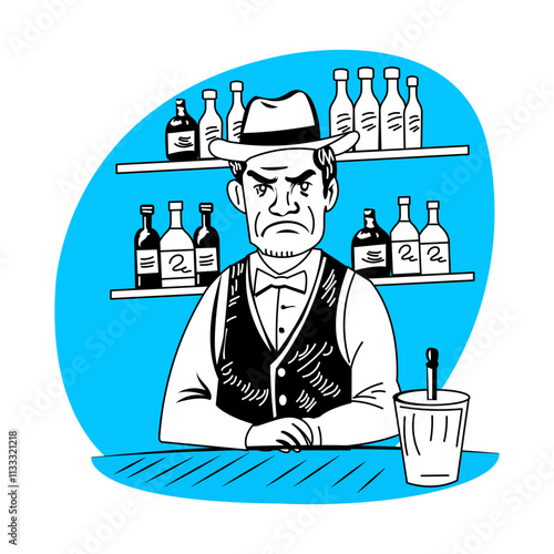 A vintage illustration of saloon bartender