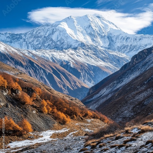 Snowy mountains, Thorong La Pass, Nepal photo