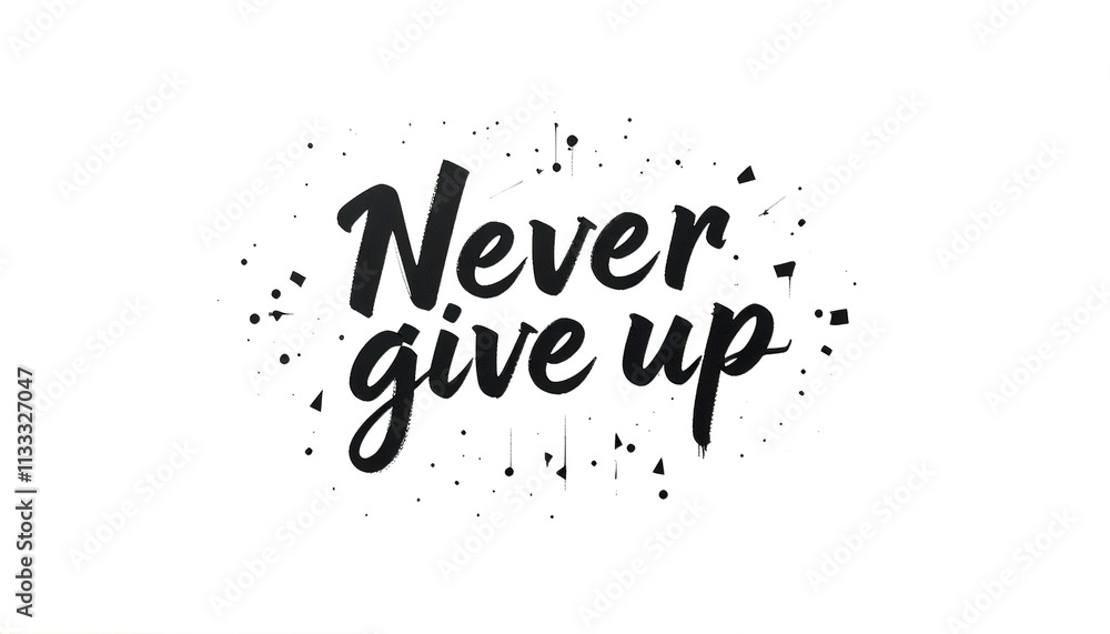 Fototapeta premium Handwritten message expressing never give up in a brush lettering style, inspiring perseverance and the pursuit of dreams with a powerful and uplifting sentiment.