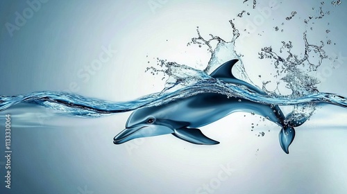 Digital Painting Dolphin Leaping, Water Splash, Ocean Concept, Marine Life Artwork Dolphin, Aquatic photo