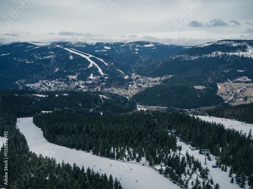 Aerial View of Spindleruv Mlyn Ski Resort. Czechia photo