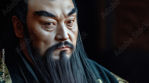 Confucius detailed portrait, facial reconstruction based on Wu Daozi’s Tang Dynasty artwork.
