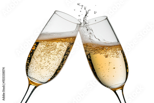 Obraz na płótnie Toasting Champagne Glasses with Bubbly Sparkling Wine with isolated on transparent background w salonie