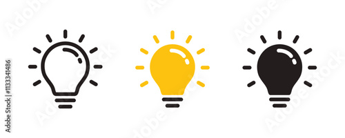 Light bulb icon set vector. Idea symbol design. Electric lamp, light, creative thinking, innovation, electricity, solution icon template.