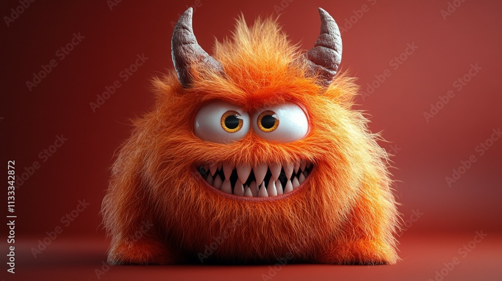 Fototapeta premium Fluffy Monster with Playful Expression, Generative AI