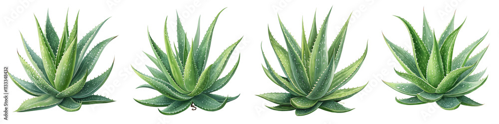 Fototapeta premium Watercolor Aloe Vera Plants, Four Variations, Isolated on White Background, Botanical Illustration, Succulent, Aloe Vera,Aloe, Succulents, Botanical