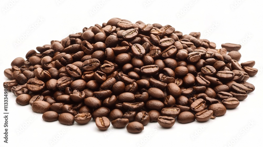 Fototapeta premium Detailed View of Roasted Coffee Beans on White Background