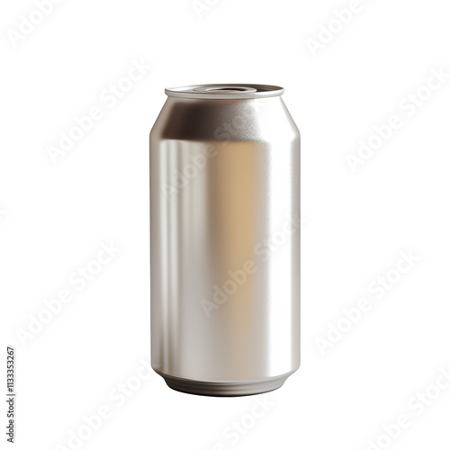 A sleek silver beverage can standing upright on a neutral background in soft lighting, Beverage Can photo