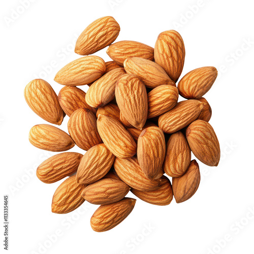 Almond nuts scattered on a transparent background showcasing their rich texture and natural appearance, Almond nutisolated on transparent background photo