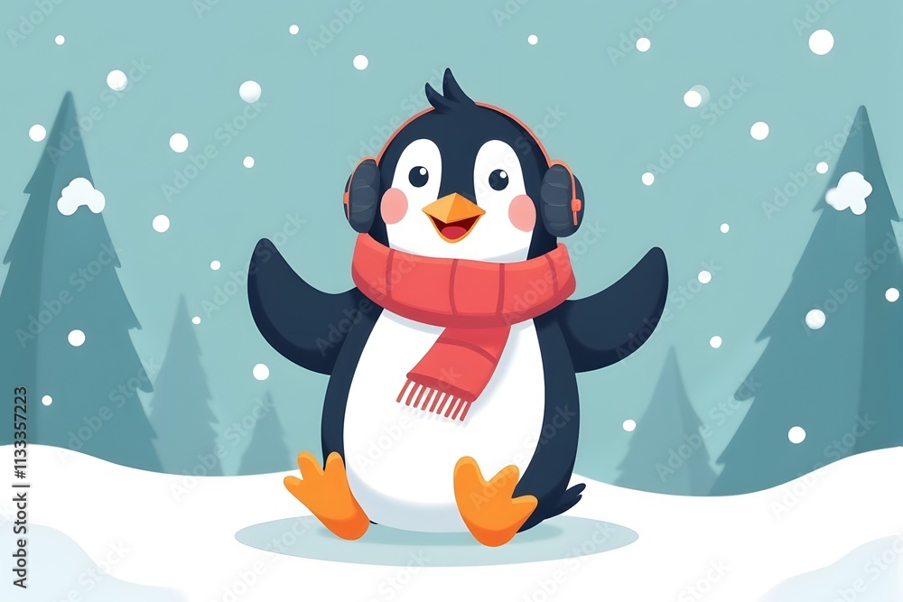 Fototapeta premium Penguin's Winter Wonderland Disco