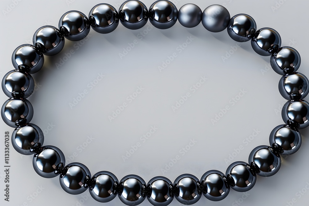 Obraz premium Black pearl bracelet arranged in circular shape on light background. Minimalist jewelry design concept for luxury fashion, accessories, and decorative banners