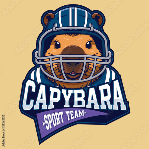 capybara wearing rugby helmet for football logo illustration