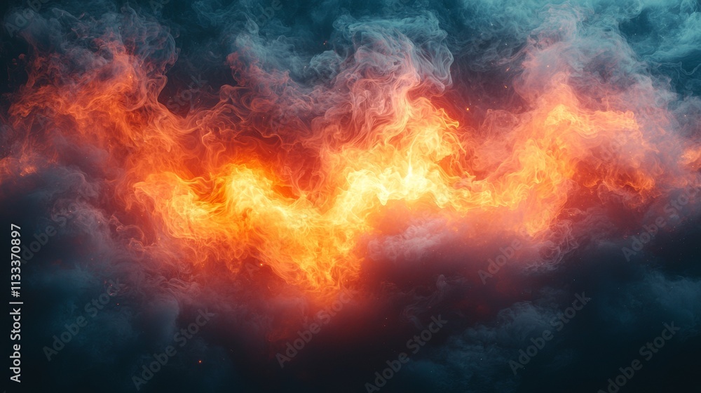 Fototapeta premium Vivid flames and smoke against a dark background