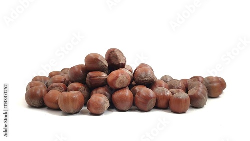 Wallpaper Mural Photo of a pile of unpeeled hazelnuts, isolated on white background. The hazelnut is the fruit of the hazel tree and therefore includes any of the nuts deriving from species of the genus Corylus. Torontodigital.ca