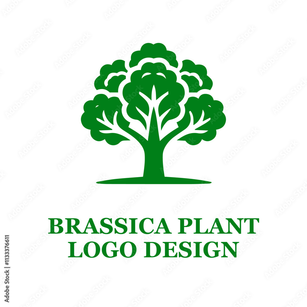 Obraz premium Green Brassica Plant Logo Design with Stylized Leaves and Fields - Eco-Friendly Branding Concept