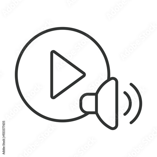 Play sound, play, sound, music, audio, soundwave, speaker on white background vector. Play sound, play, sound, music, audio, soundwave, speaker editable stroke icon