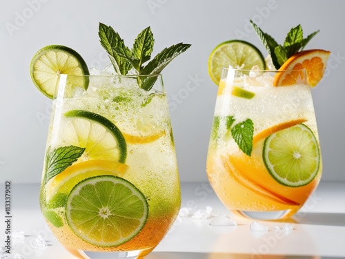 Citrus spritzer with crushed ice and mint photo