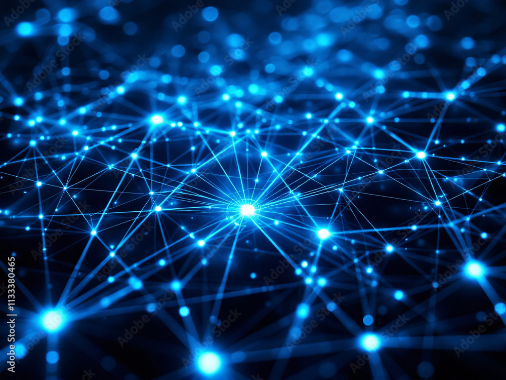 Fototapeta premium Network, Connections, Glowing, Dots, Lines, Nodes, Digital, Technology, Web, Internet, Data, Communication, Futuristic, Abstract, Cyberspace, Neon, Bright, Dark Background, High-Tech, Modern, 