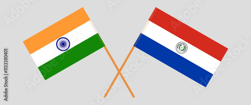 Crossed flags of India and Republic of Paraguay. Official colors. Correct proportion. Vector illustration photo